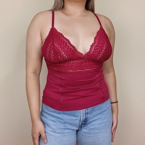 Y2k Hillard & Hanson Hot Pink Lace Lingerie Cami Tank‎ Top